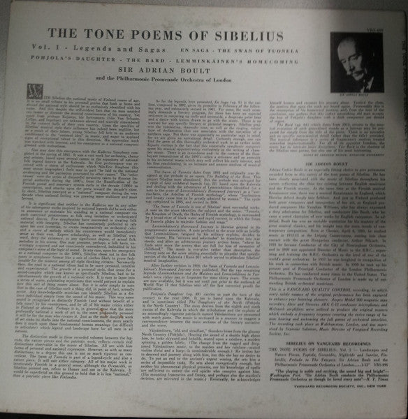 Sir Adrian Boult And The Philharmonic Promenade Orchestra Of London* : The Tone Poems Of Sibelius (Legends And Sagas Vol. 1) (LP, Mono)