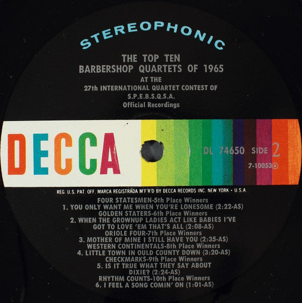 Various : The Top Ten Barbershop Quartets Of 1965 (LP, Album)