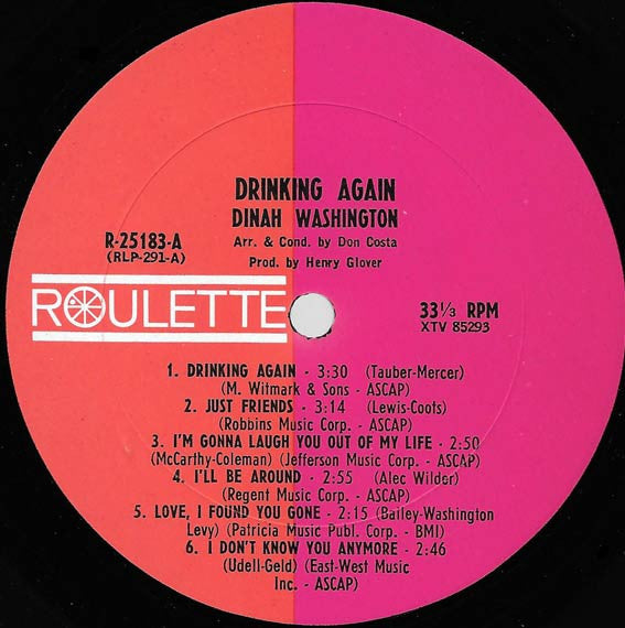 Dinah Washington : Drinking Again (LP, Album, Mono)