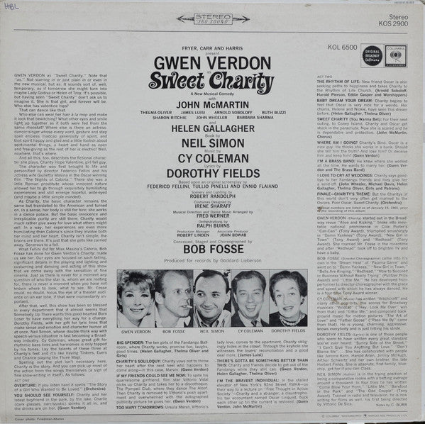 "Sweet Charity" Original Broadway Cast, Gwen Verdon : Sweet Charity (A New Musical Comedy) (LP, Album, RE)