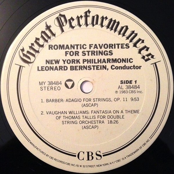 Various / Bernstein*, New York Philharmonic : Romantic Favorites For Strings (LP, Comp, RM)