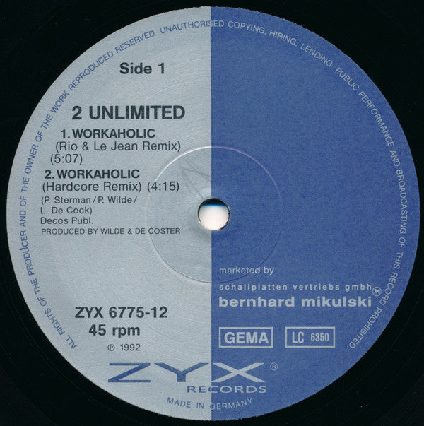 2 Unlimited : Workaholic (12")
