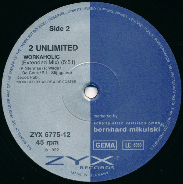 2 Unlimited : Workaholic (12")