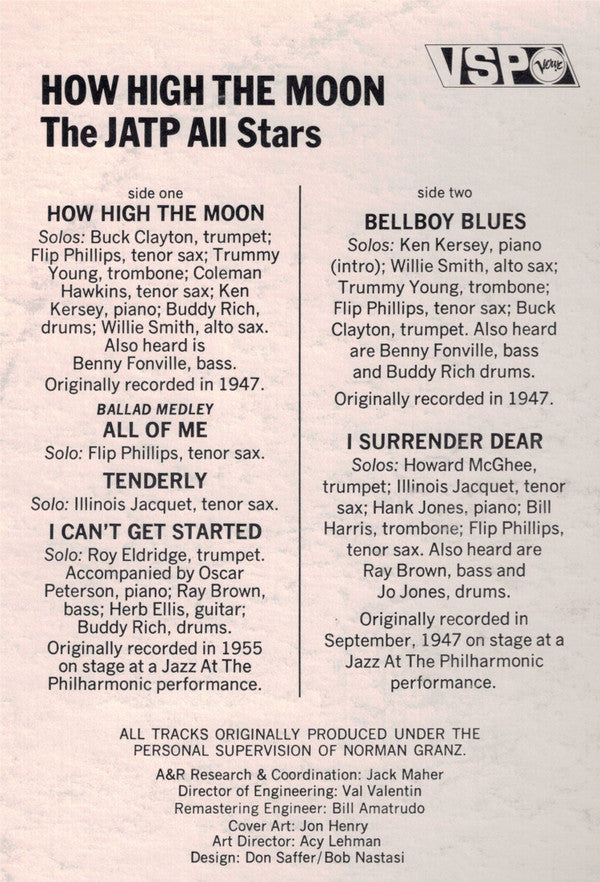 The JATP All Stars* : How High The Moon (LP, Comp, Mono)