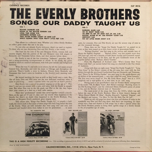 The Everly Brothers* : Songs Our Daddy Taught Us (LP, Album, Mono, Mon)