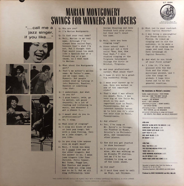 Marian Montgomery : Swings For Winners And Losers (LP, Album)