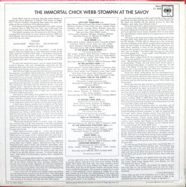 Chick Webb : The Immortal Chick Webb / Stompin' At The Savoy (LP, Comp, Mono)