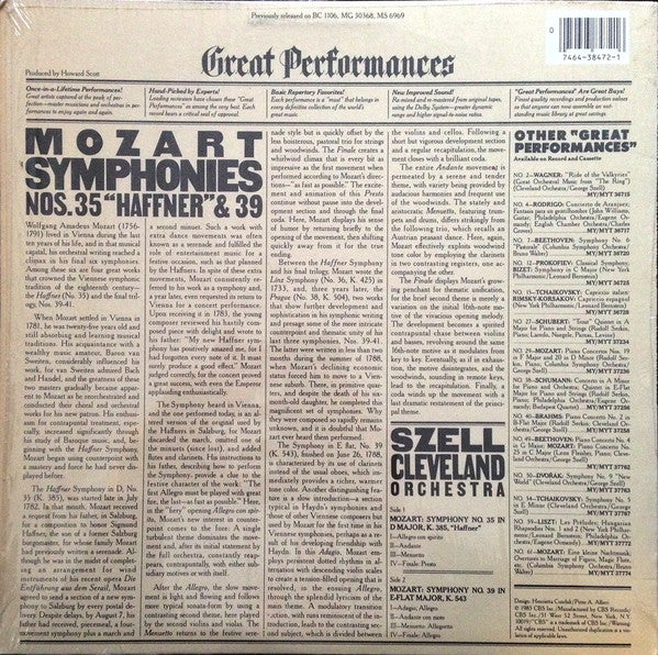 Mozart* / Szell*, Cleveland Orchestra* : Mozart: Symphonies Nos. 35 "Haffner" & 39 (LP, Album, RM)