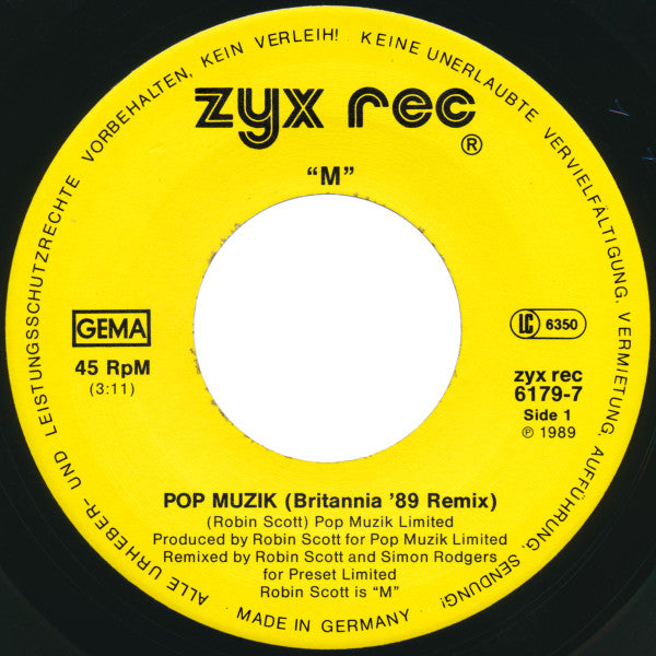 M (2) : Pop Muzik (1989 Re-Mix) (7", Single)