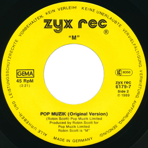 M (2) : Pop Muzik (1989 Re-Mix) (7", Single)