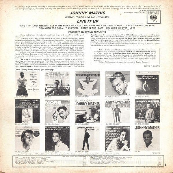 Johnny Mathis : Live It Up! (LP, Album, Mono, Pit)