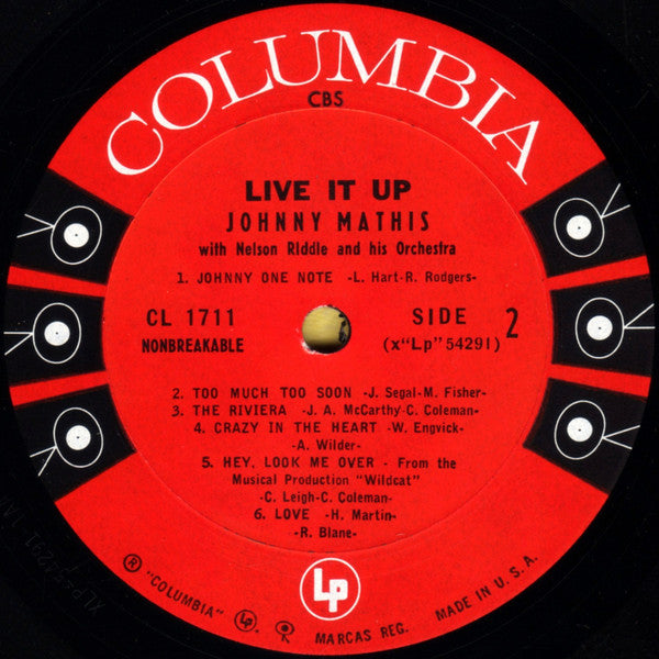Johnny Mathis : Live It Up! (LP, Album, Mono, Pit)