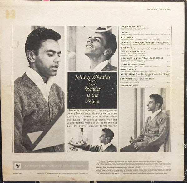 Johnny Mathis : Tender Is The Night (LP, Album, Ric)