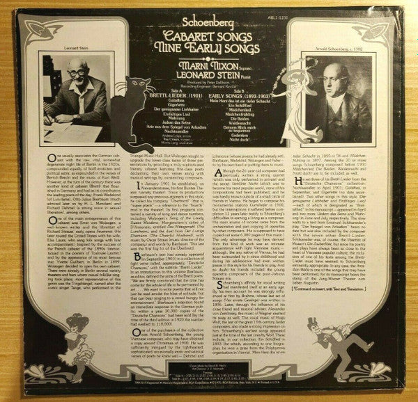Marni Nixon, Leonard Stein : The Cabaret Songs Of Arnold Schoenberg (Brettl-Lieder, 1901) / Nine Early Songs (1893-1903) (LP, Album, Ind)