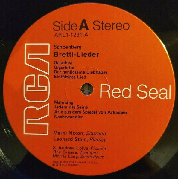 Marni Nixon, Leonard Stein : The Cabaret Songs Of Arnold Schoenberg (Brettl-Lieder, 1901) / Nine Early Songs (1893-1903) (LP, Album, Ind)