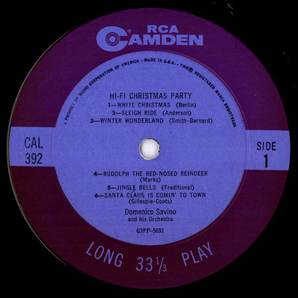 Domenico Savino And His Orchestra : Hi-Fi Christmas Party (LP, Mono, RE)