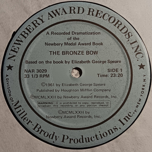 Elizabeth George Speare : The Bronze Bow (LP, Album)