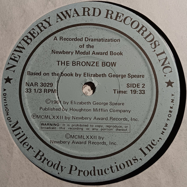 Elizabeth George Speare : The Bronze Bow (LP, Album)