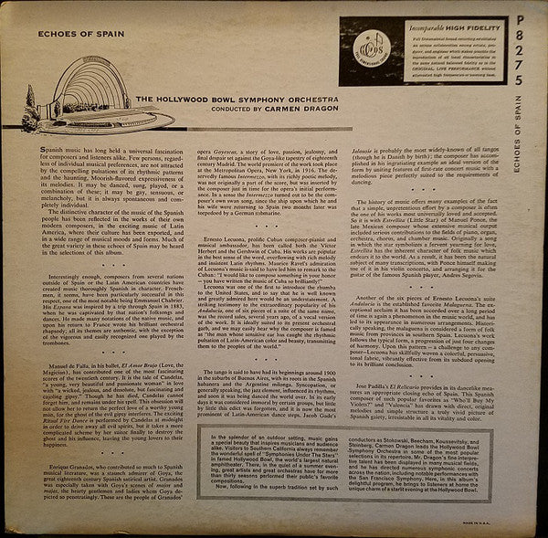 Carmen Dragon Conducting The Hollywood Bowl Symphony Orchestra* : Echoes Of Spain (LP, Album)