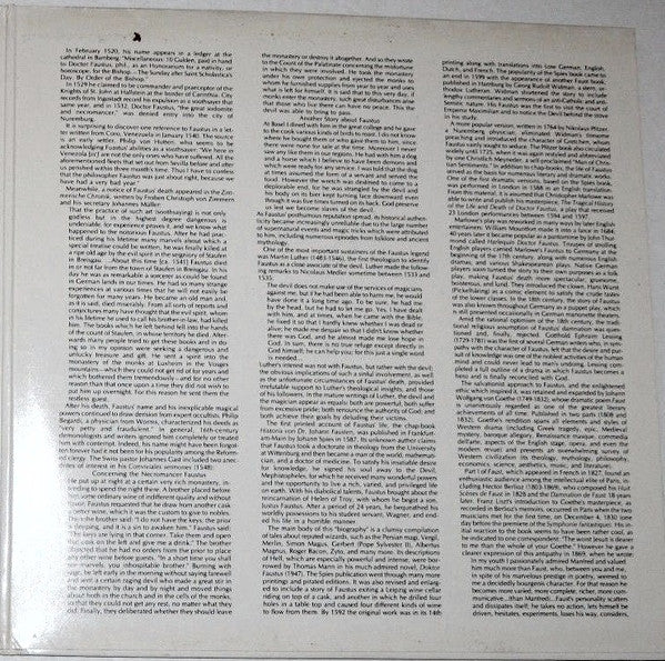 Franz Liszt : A Faust Symphony: Two Episodes from Lenau's Faust (2xLP, Album)