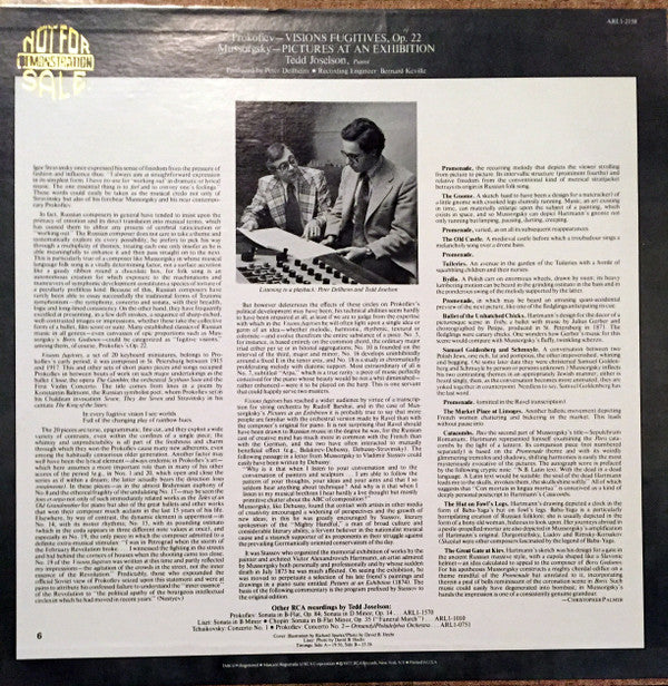 Joselson*, Mussorgsky*, Prokofiev* : Joselson, Visions Fugitives And Pictures At An Exhibition (LP, Album)