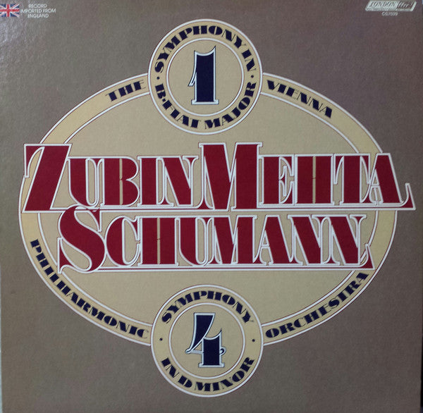 Schumann*, Zubin Mehta, The Vienna Philharmonic Orchestra* : Symphony No. 1 In B Flat Major / Symphony No. 4 In D Major (LP, Album)