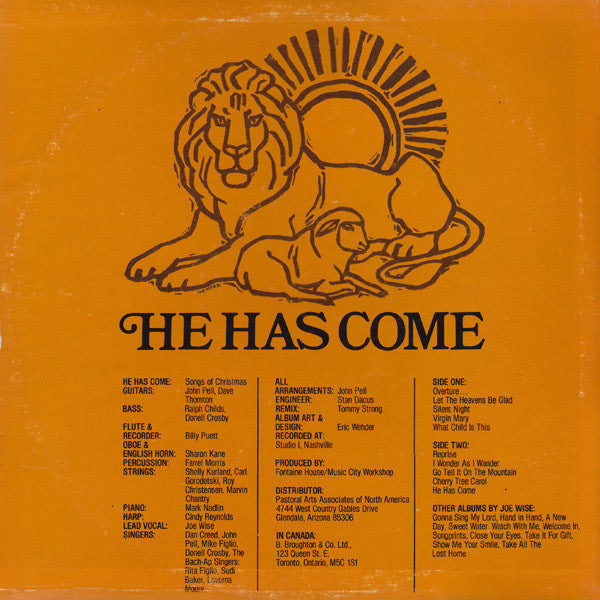 Joe Wise (3) : He Has Come: Songs of Christmas By Joe Wise (LP, Album)