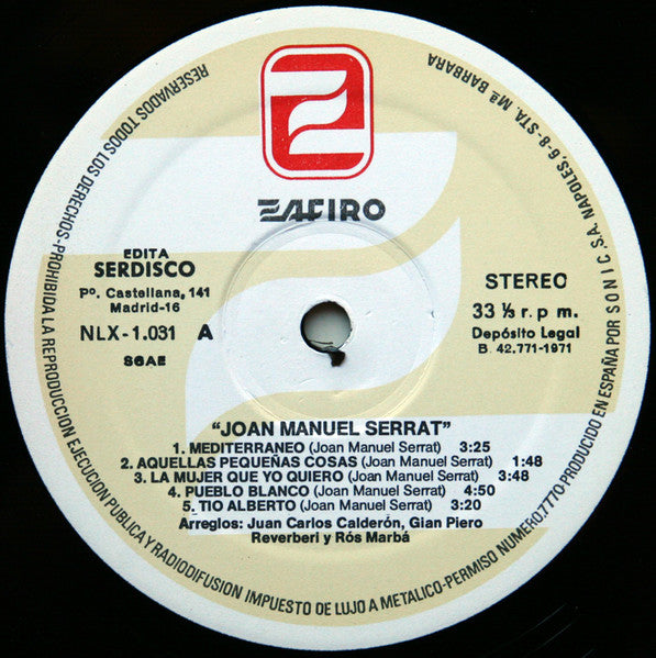 Joan Manuel Serrat : Mediterráneo (LP, Album, RE, Gat)
