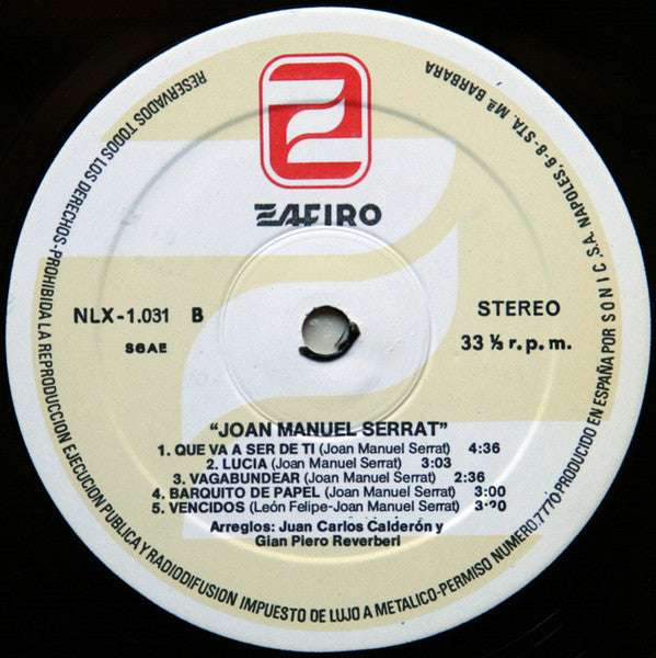 Joan Manuel Serrat : Mediterráneo (LP, Album, RE, Gat)