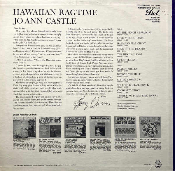 Jo Ann Castle : Hawaiian Ragtime (LP, Album)