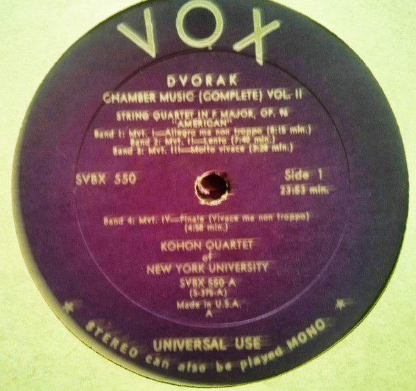 Dvořák*, Kohon Quartet Of New York University* : Chamber Music Vol. II (Complete) (3xLP + Box)