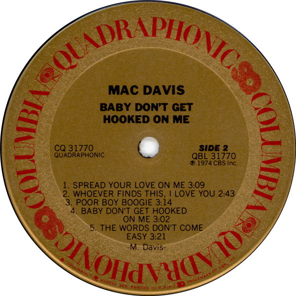 Mac Davis : Baby Don't Get Hooked On Me (LP, Album, Quad)