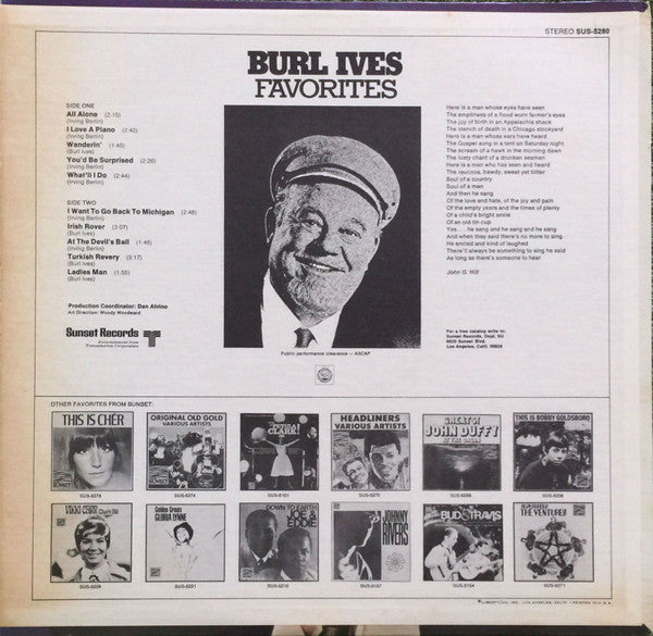 Burl Ives : Burl Ives Favourites (LP, Comp, RE)