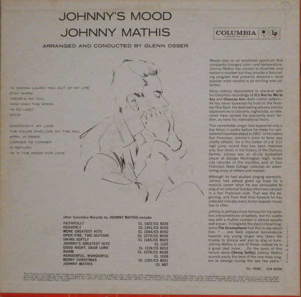 Johnny Mathis : Johnny's Mood (LP, Album, Mono)