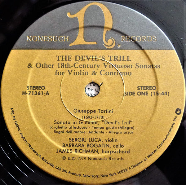 Tartini*, Chabran* & Nardini* - Barbara Bogatin, Sergiu Luca, James Richman : The Devil's Trill & Other 18th-Century Virtuoso Sonatas For Violin & Continuo (LP)