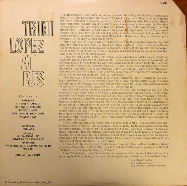 Trini Lopez : Trini Lopez At PJ's (LP, Album, RE)