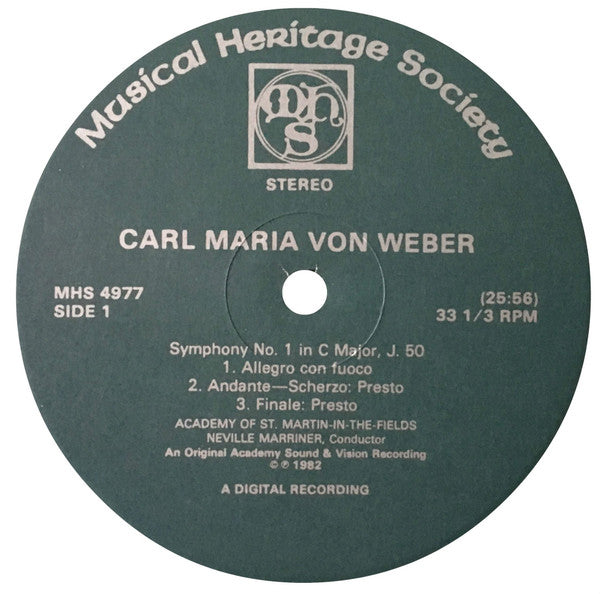 Carl Maria von Weber - Academy Of St-Martin-In-The Fields*, Neville Marriner* : Symphonies Nos. 1 & 2 (LP, Album, RE)