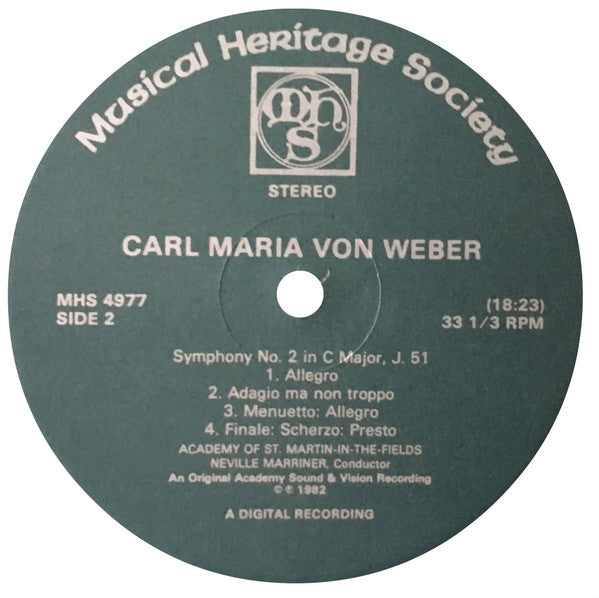 Carl Maria von Weber - Academy Of St-Martin-In-The Fields*, Neville Marriner* : Symphonies Nos. 1 & 2 (LP, Album, RE)