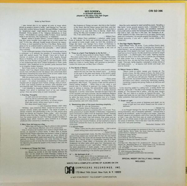 Ned Rorem, Leonard Raver :  A Quaker Reader (LP)
