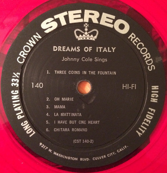 Johnny Cole : Dreams Of Italy (LP, Album, Red)