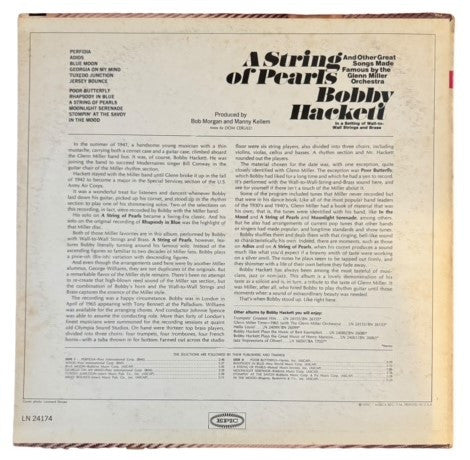 Bobby Hackett : A String Of Pearls And Other Great Songs Made Great By The Glenn Miller Orchestra In A Setting Of Wall-To-Wall Strings And Brass (LP, Album, Promo)