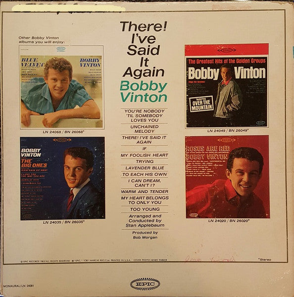 Bobby Vinton : There! I've Said It Again (LP, Album, Mono, Pit)