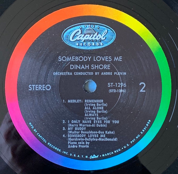 Dinah Shore, André Previn And His Orchestra : Somebody Loves Me (LP, Album, RP, Scr)