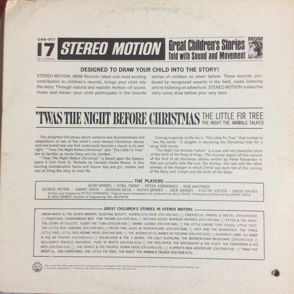 Various : 'Twas The Night Before Christmas, The Little Fir Tree, The Night The Animals Talked (LP)