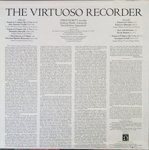 Philip Pickett, Anthony Pleeth, David Roblou : The Virtuoso Recorder (LP)
