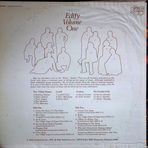 The Gamble Folk, Lydell (2), The Yonkers, The New Village Singers : Edify Inc. - Edify Volume One (LP, Comp)