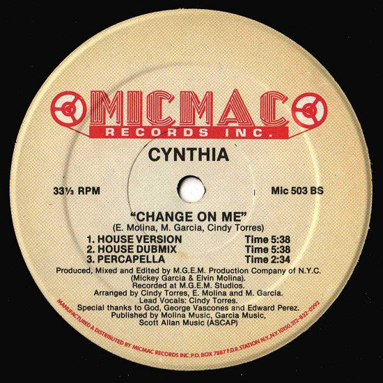 Cynthia : Change On Me (12")