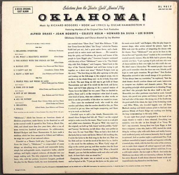 Richard Rodgers And  Oscar Hammerstein II / "Oklahoma" Orchestra And Chorus* Directed By Jay Blackton : Oklahoma! (LP, Album, RE)