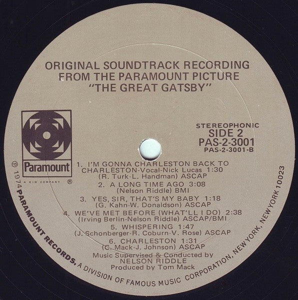 Nelson Riddle : The Great Gatsby (Original Soundtrack Recording) (2xLP, Album, Gat)