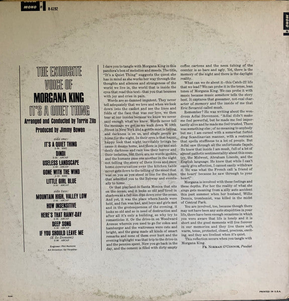 Morgana King : It's A Quiet Thing (LP, Album, Mono, Promo)